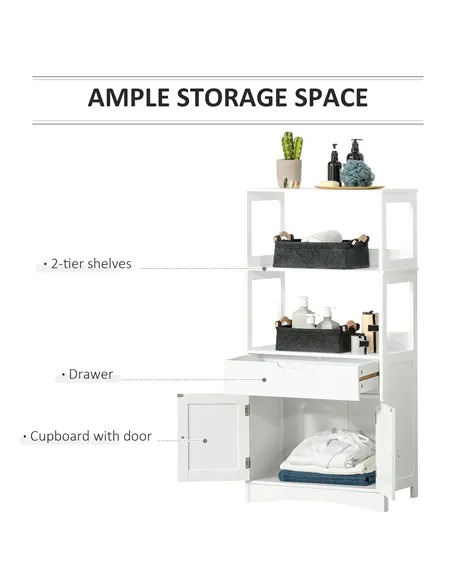 kleankin Bathroom Floor Cabinet, Free Standing Kitchen Cupboard with Shelves, Drawer and Doors, Storage Organizer for Living Roo