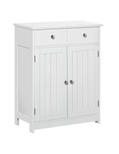 kleankin 75x60cm Freestanding Bathroom Storage Cabinet Unit w/ 2 Drawers Cupboard Adjustable Shelf Metal Handles Traditional Sty