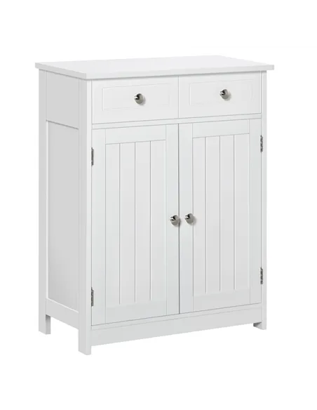 kleankin 75x60cm Freestanding Bathroom Storage Cabinet Unit w/ 2 Drawers Cupboard Adjustable Shelf Metal Handles Traditional Sty