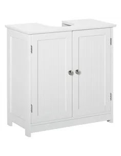 kleankin 60x60cm Under-Sink Storage Cabinet w/ Adjustable Shelf Handles Drain Hole Bathroom Cabinet Space Saver Organizer White