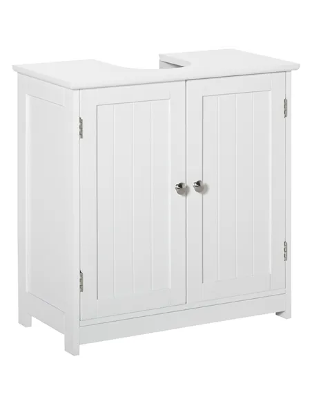 kleankin 60x60cm Under-Sink Storage Cabinet w/ Adjustable Shelf Handles Drain Hole Bathroom Cabinet Space Saver Organizer White