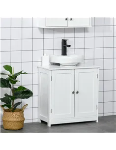 kleankin 60x60cm Under-Sink Storage Cabinet w/ Adjustable Shelf Handles Drain Hole Bathroom Cabinet Space Saver Organizer White 2