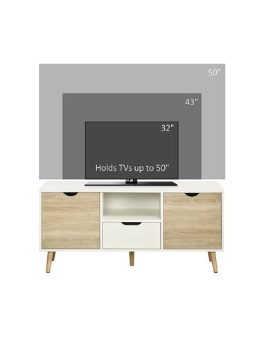 HOMCOM TV Unit Cabinet for TVs up to 50 Inches, TV Stand with Storage Cabinets and Drawer for Living Room and Bedroom, Natural