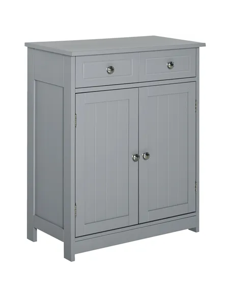 kleankin 75x60cm Freestanding Bathroom Storage Cabinet Unit w/ 2 Drawers Cupboard Adjustable Shelf Metal Handles Traditional Sty