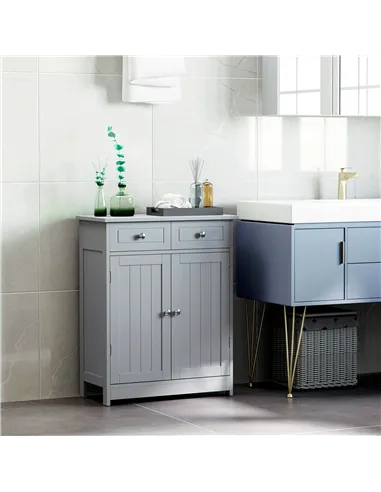 kleankin 75x60cm Freestanding Bathroom Storage Cabinet Unit w/ 2 Drawers Cupboard Adjustable Shelf Metal Handles Traditional Sty