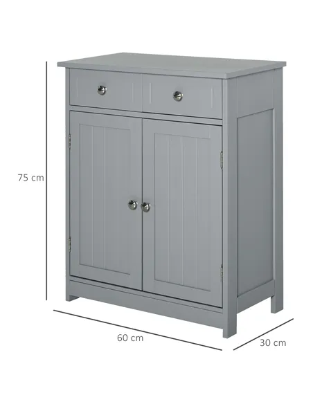kleankin 75x60cm Freestanding Bathroom Storage Cabinet Unit w/ 2 Drawers Cupboard Adjustable Shelf Metal Handles Traditional Sty