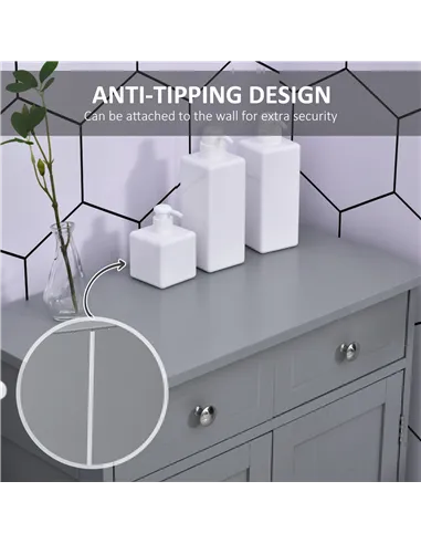 kleankin 75x60cm Freestanding Bathroom Storage Cabinet Unit w/ 2 Drawers Cupboard Adjustable Shelf Metal Handles Traditional Sty