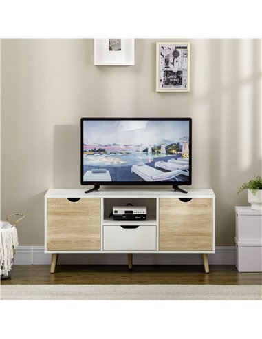 HOMCOM TV Unit Cabinet for TVs up to 50 Inches, TV Stand with Storage Cabinets and Drawer for Living Room and Bedroom, Natural