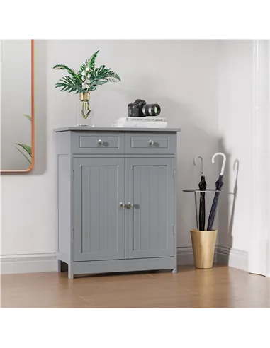 kleankin 75x60cm Freestanding Bathroom Storage Cabinet Unit w/ 2 Drawers Cupboard Adjustable Shelf Metal Handles Traditional Sty