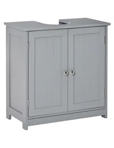 kleankin 60x60cm Under-Sink Storage Cabinet w/ Adjustable Shelf Handles Drain Hole Bathroom Cabinet Space Saver Organizer Grey