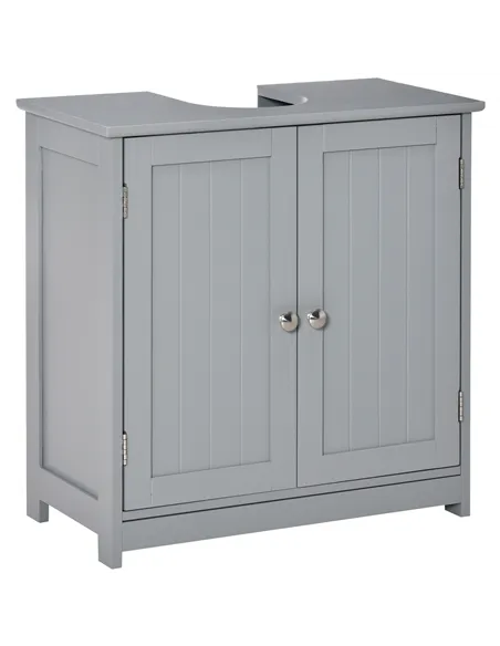 kleankin 60x60cm Under-Sink Storage Cabinet w/ Adjustable Shelf Handles Drain Hole Bathroom Cabinet Space Saver Organizer Grey
