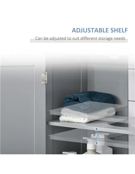 kleankin 60x60cm Under-Sink Storage Cabinet w/ Adjustable Shelf Handles Drain Hole Bathroom Cabinet Space Saver Organizer Grey