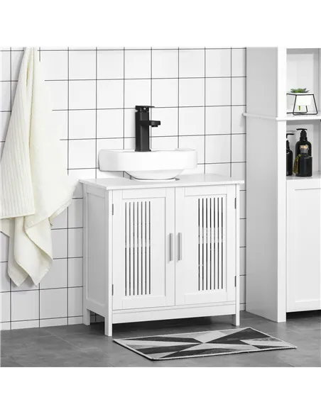 kleankin Modern Under Sink Cabinet with 2 Doors, Bathroom Vanity Unit, Pedestal Under Sink Design, Storage Cupboard with Adjusta