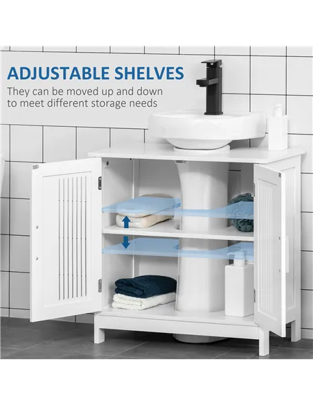 kleankin Modern Under Sink Cabinet with 2 Doors, Bathroom Vanity Unit, Pedestal Under Sink Design, Storage Cupboard with Adjusta