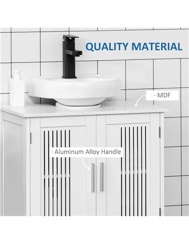 kleankin Modern Under Sink Cabinet with 2 Doors, Bathroom Vanity Unit, Pedestal Under Sink Design, Storage Cupboard with Adjusta