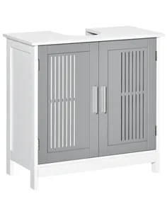 kleankin Modern Under Sink Cabinet with 2 Doors, Bathroom Vanity Unit, Pedestal Under Sink Design, Storage Cupboard with Adjusta