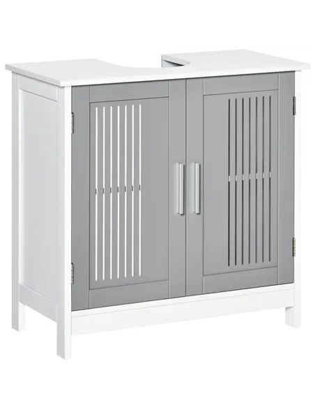 kleankin Modern Under Sink Cabinet with 2 Doors, Bathroom Vanity Unit, Pedestal Under Sink Design, Storage Cupboard with Adjusta