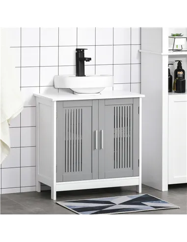 kleankin Modern Under Sink Cabinet with 2 Doors, Bathroom Vanity Unit, Pedestal Under Sink Design, Storage Cupboard with Adjusta