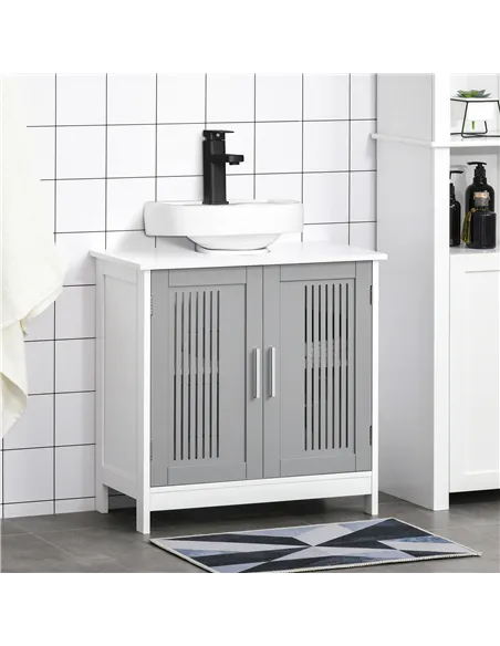 kleankin Modern Under Sink Cabinet with 2 Doors, Bathroom Vanity Unit, Pedestal Under Sink Design, Storage Cupboard with Adjusta