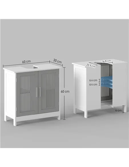 kleankin Modern Under Sink Cabinet with 2 Doors, Bathroom Vanity Unit, Pedestal Under Sink Design, Storage Cupboard with Adjusta