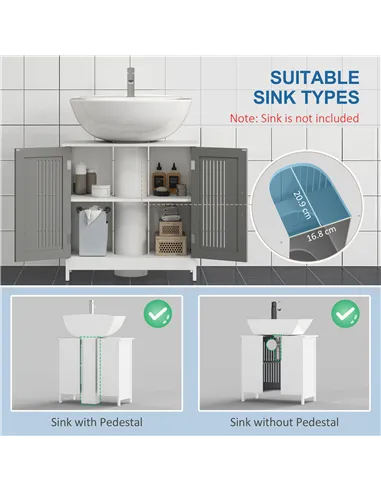 kleankin Modern Under Sink Cabinet with 2 Doors, Bathroom Vanity Unit, Pedestal Under Sink Design, Storage Cupboard with Adjusta