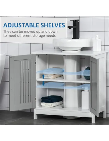 kleankin Modern Under Sink Cabinet with 2 Doors, Bathroom Vanity Unit, Pedestal Under Sink Design, Storage Cupboard with Adjusta