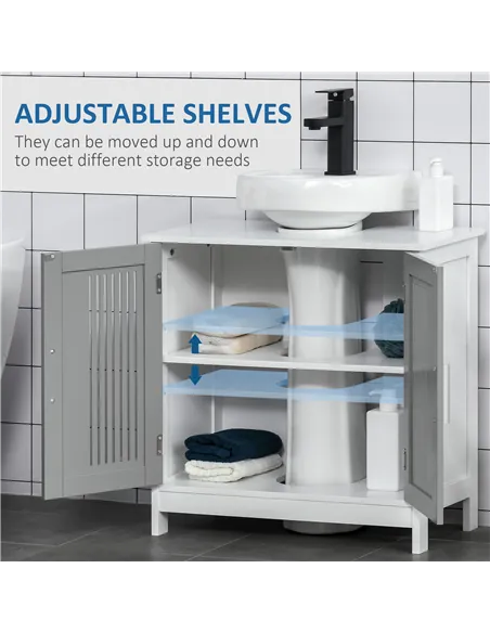 kleankin Modern Under Sink Cabinet with 2 Doors, Bathroom Vanity Unit, Pedestal Under Sink Design, Storage Cupboard with Adjusta