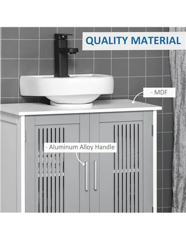 kleankin Modern Under Sink Cabinet with 2 Doors, Bathroom Vanity Unit, Pedestal Under Sink Design, Storage Cupboard with Adjusta