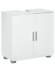 kleankin Pedestal Under Sink Cabinet, Modern Bathroom Vanity Unit, Storage Cupboard with Double Doors, Adjustable Shelf, White