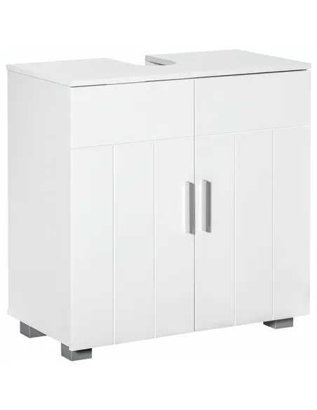 kleankin Pedestal Under Sink Cabinet, Modern Bathroom Vanity Unit, Storage Cupboard with Double Doors, Adjustable Shelf, White
