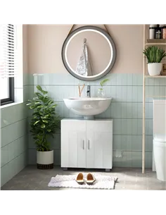 kleankin Pedestal Under Sink Cabinet, Modern Bathroom Vanity Unit, Storage Cupboard with Double Doors, Adjustable Shelf, White 2