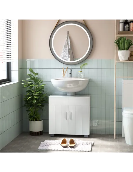 kleankin Pedestal Under Sink Cabinet, Modern Bathroom Vanity Unit, Storage Cupboard with Double Doors, Adjustable Shelf, White