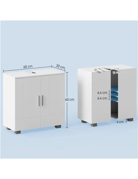kleankin Pedestal Under Sink Cabinet, Modern Bathroom Vanity Unit, Storage Cupboard with Double Doors, Adjustable Shelf, White