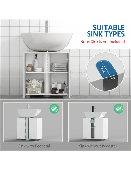 kleankin Pedestal Under Sink Cabinet, Modern Bathroom Vanity Unit, Storage Cupboard with Double Doors, Adjustable Shelf, White