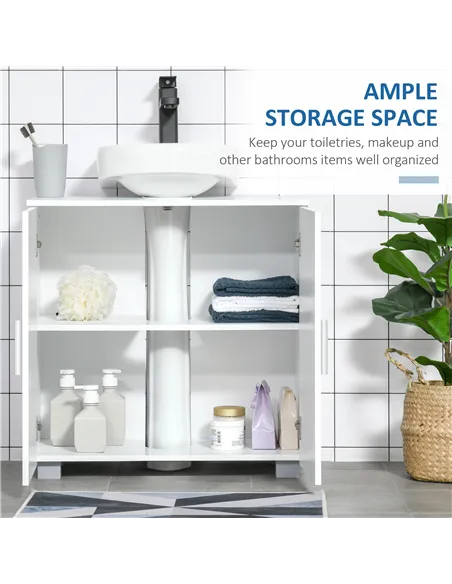 kleankin Pedestal Under Sink Cabinet, Modern Bathroom Vanity Unit, Storage Cupboard with Double Doors, Adjustable Shelf, White
