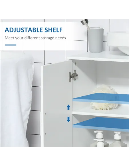 kleankin Pedestal Under Sink Cabinet, Modern Bathroom Vanity Unit, Storage Cupboard with Double Doors, Adjustable Shelf, White