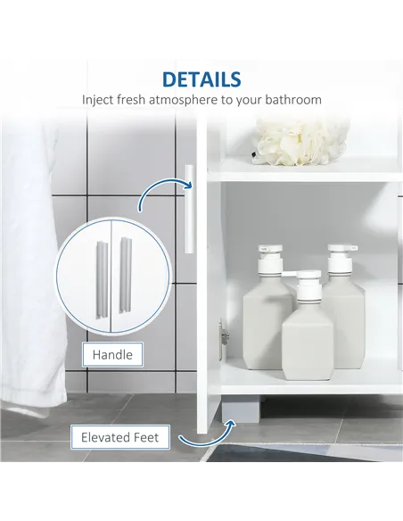 kleankin Pedestal Under Sink Cabinet, Modern Bathroom Vanity Unit, Storage Cupboard with Double Doors, Adjustable Shelf, White