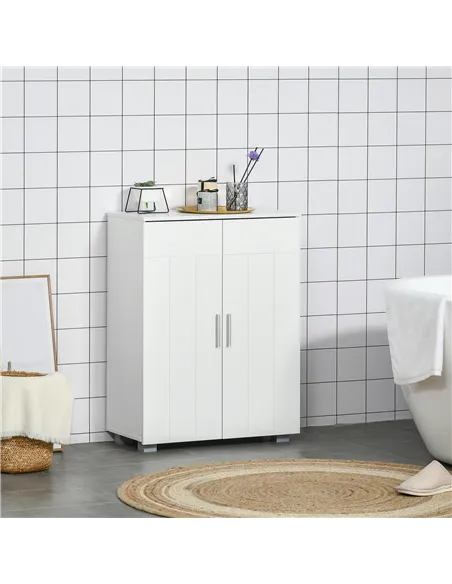 kleankin Modern Bathroom Floor Cabinet, Free Standing Linen Cabinet, Storage Cupboard with 3 Tier Shelves, White