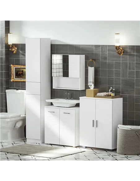 kleankin Modern Bathroom Floor Cabinet, Free Standing Linen Cabinet, Storage Cupboard with 3 Tier Shelves, White