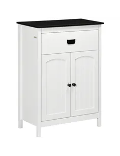 kleankin Bathroom Cabinet, Bathroom Storage Unit with Drawer, Double Door Cabinet, Adjustable Shelf for Living Room, White