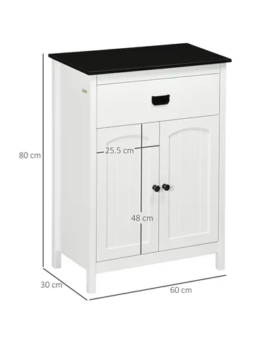 kleankin Bathroom Cabinet, Bathroom Storage Unit with Drawer, Double Door Cabinet, Adjustable Shelf for Living Room, White
