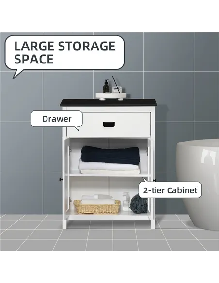 kleankin Bathroom Cabinet, Bathroom Storage Unit with Drawer, Double Door Cabinet, Adjustable Shelf for Living Room, White