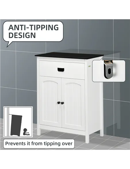 kleankin Bathroom Cabinet, Bathroom Storage Unit with Drawer, Double Door Cabinet, Adjustable Shelf for Living Room, White