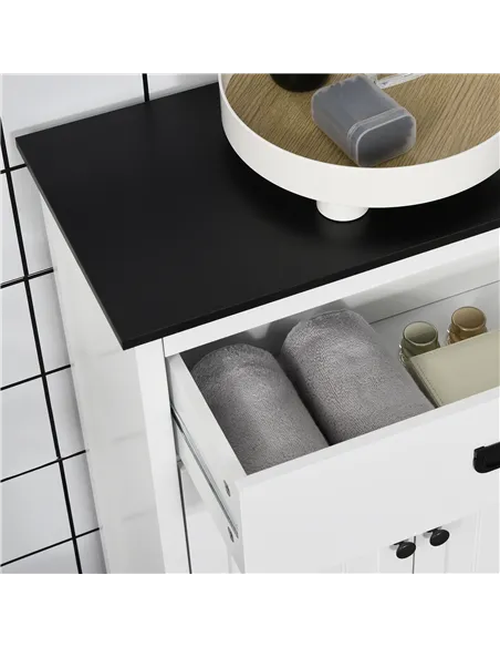 kleankin Bathroom Cabinet, Bathroom Storage Unit with Drawer, Double Door Cabinet, Adjustable Shelf for Living Room, White