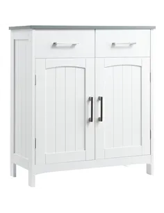 kleankin Freestanding Bathroom Cabinet, Storage Cupboard with 2 Drawers, Double Doors, Adjustable Shelf, White