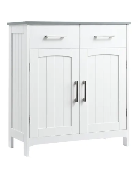 kleankin Freestanding Bathroom Cabinet, Storage Cupboard with 2 Drawers, Double Doors, Adjustable Shelf, White