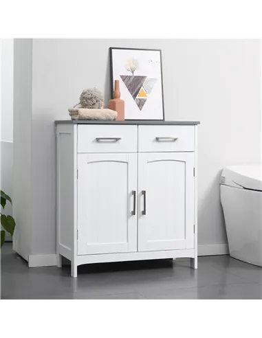 kleankin Freestanding Bathroom Cabinet, Storage Cupboard with 2 Drawers, Double Doors, Adjustable Shelf, White