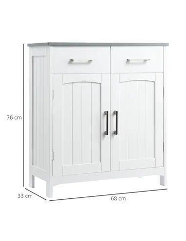 kleankin Freestanding Bathroom Cabinet, Storage Cupboard with 2 Drawers, Double Doors, Adjustable Shelf, White