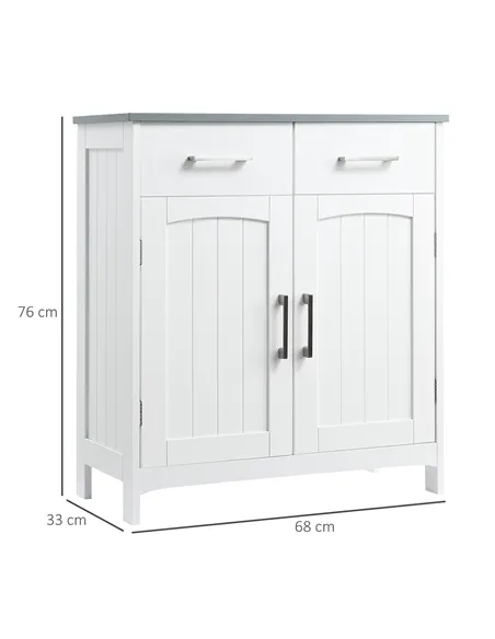 kleankin Freestanding Bathroom Cabinet, Storage Cupboard with 2 Drawers, Double Doors, Adjustable Shelf, White