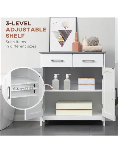 kleankin Freestanding Bathroom Cabinet, Storage Cupboard with 2 Drawers, Double Doors, Adjustable Shelf, White